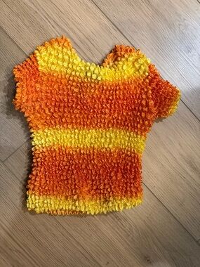 No Boundaries Orange & Yellow Smocked Short Sleeve Popcorn Tee